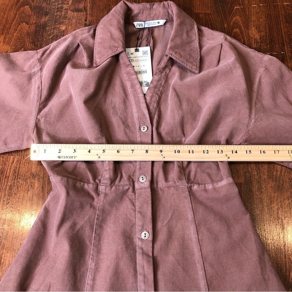Zara pink/brown corduroy button up mini dress size XS NWT - Picture 6 of 11